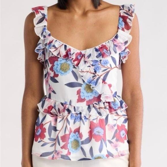 French Connection Aden Bai Lurex Frill Cami Top Size 4 - Picture 1 of 5